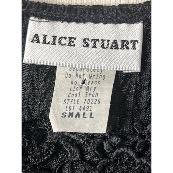 VTG Alice Stuart Small Black Top Pull Over Textured Weaved Floral Lace - Picture 4 of 13